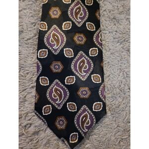 Rhynecliffe Mens Dress Tie 100% Silk Size 52" Black  Paisley & Abstract Design